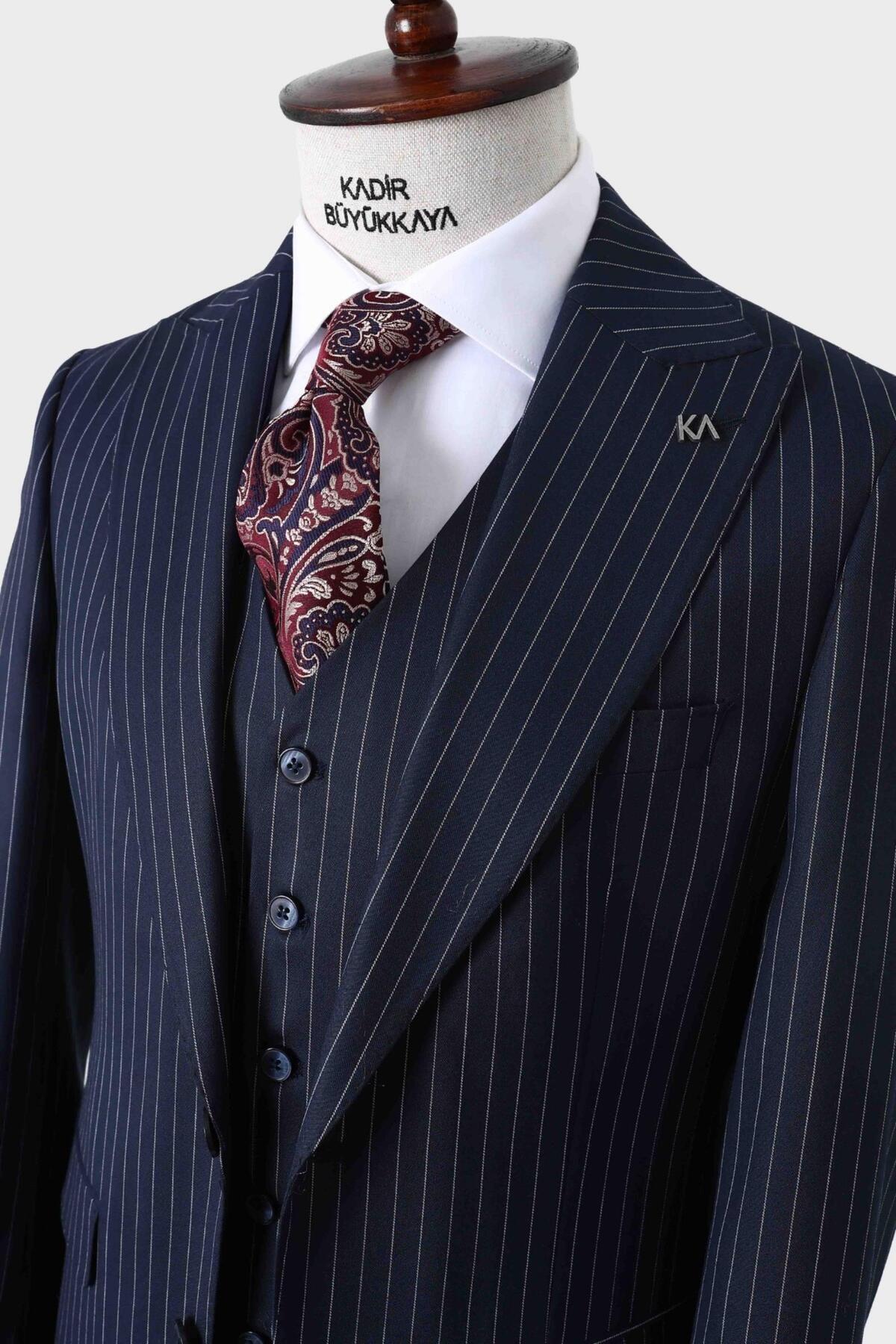 Slim Fit Yelekli Erkek Takım Elbise - Dört Mevsim Kullanılabilir Modern Kesim-KAW1023S