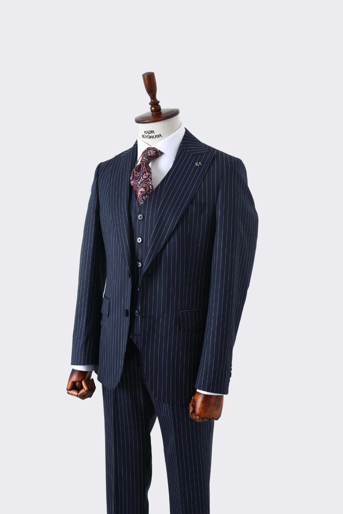 Slim Fit Yelekli Erkek Takım Elbise - Dört Mevsim Kullanılabilir Modern Kesim-KAW1023S