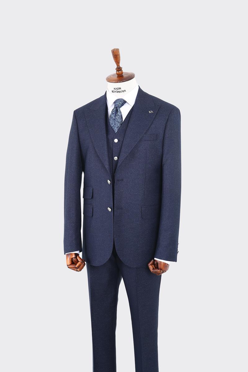 Şık ve Zarif Yelekli Erkek Takım Elbise - Slim Fit Viskon ve Likra Dokulu-KAW1084W