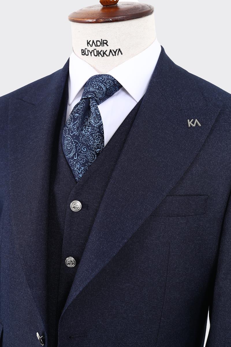 Şık ve Zarif Yelekli Erkek Takım Elbise - Slim Fit Viskon ve Likra Dokulu-KAW1084W