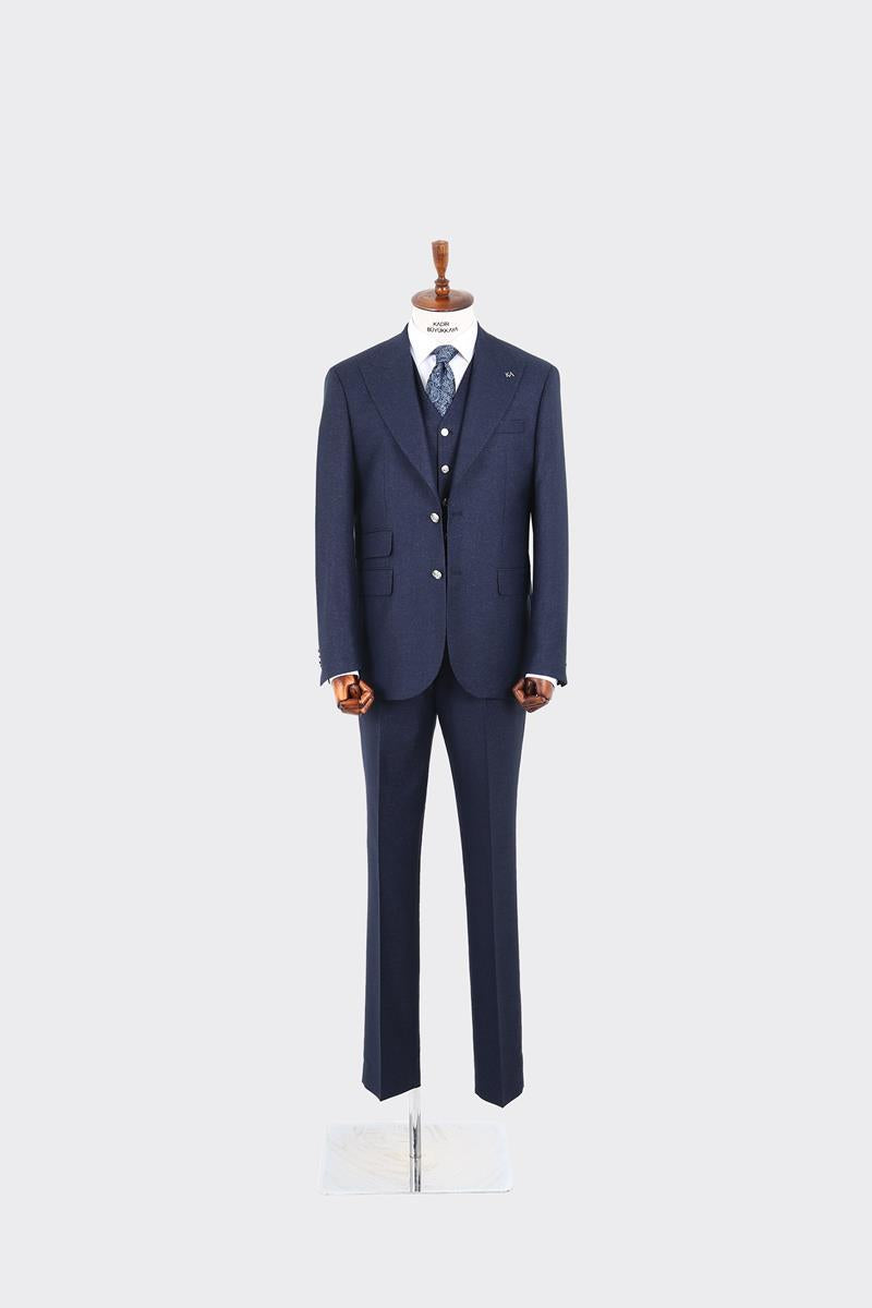 Şık ve Zarif Yelekli Erkek Takım Elbise - Slim Fit Viskon ve Likra Dokulu-KAW1084W