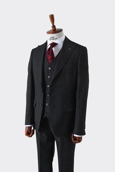 Slim Fit Viskon Karışımlı Yelekli Erkek Takım Elbise - Dört Mevsim-KAW1022S