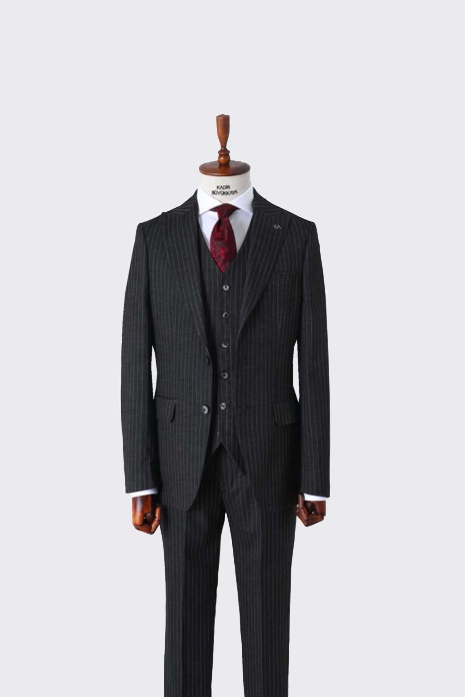 Slim Fit Viskon Karışımlı Yelekli Erkek Takım Elbise - Dört Mevsim-KAW1022S