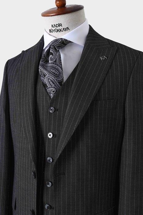 Slim Fit Viskon Karışımlı Yelekli Erkek Takım Elbise - Dört Mevsim-KAW1022S