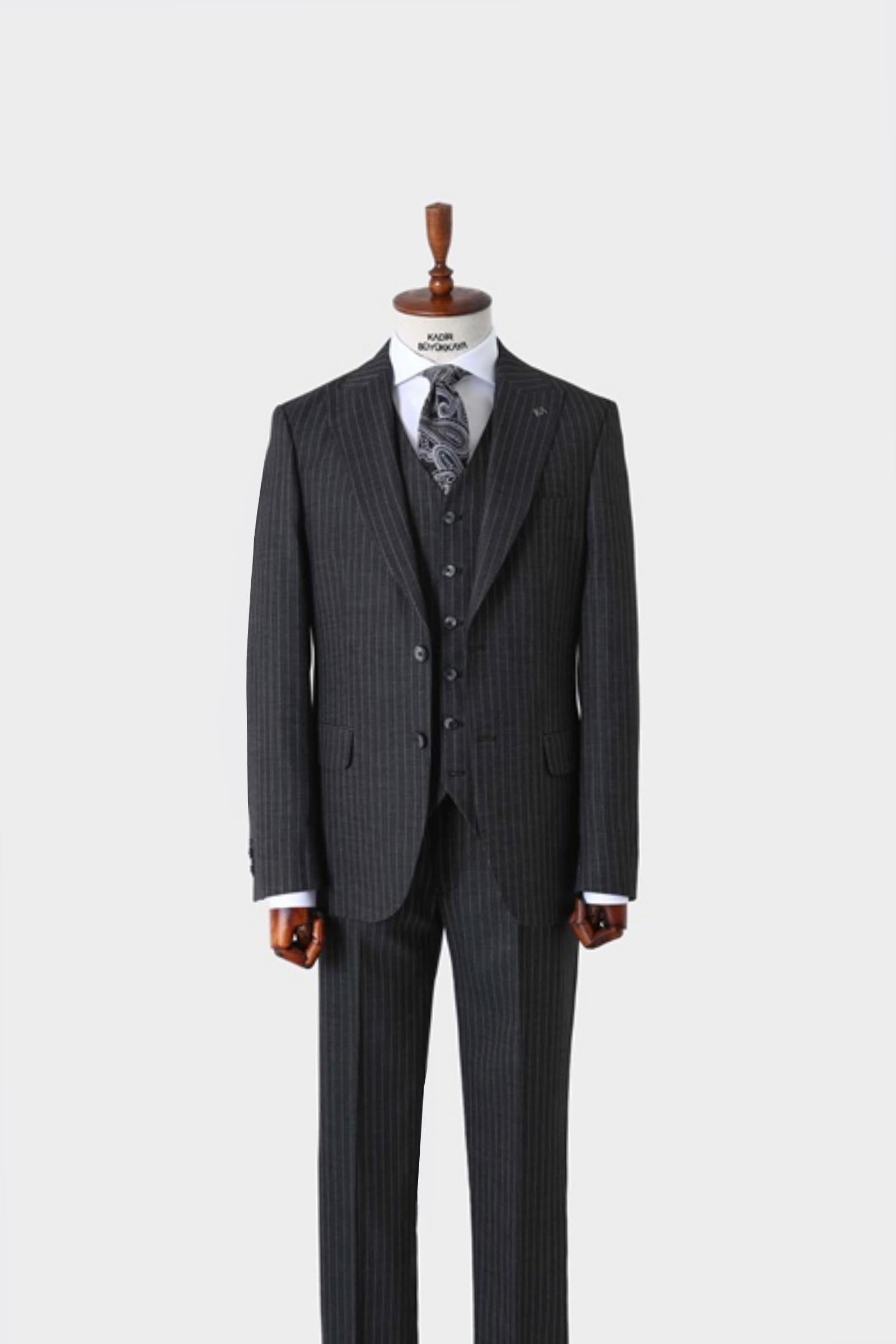 Slim Fit Viskon Karışımlı Yelekli Erkek Takım Elbise - Dört Mevsim-KAW1022S