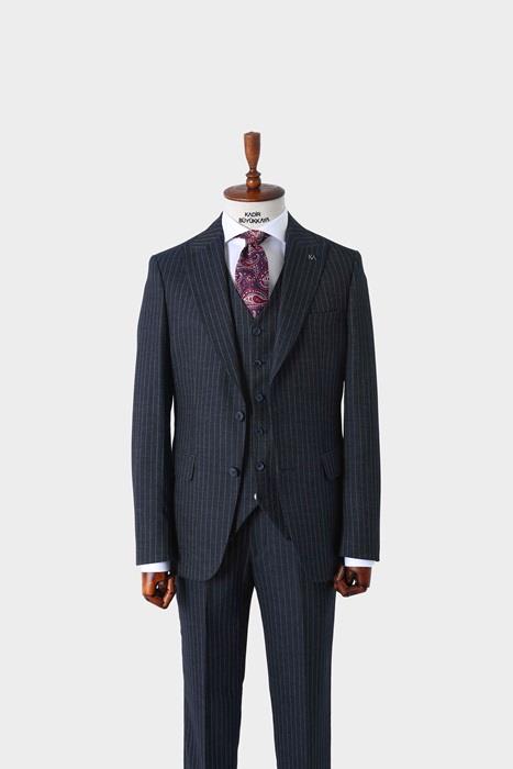 Slim Fit Viskon Karışımlı Yelekli Erkek Takım Elbise - Dört Mevsim-KAW1022S