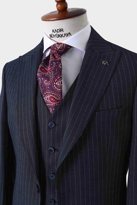 Slim Fit Viskon Karışımlı Yelekli Erkek Takım Elbise - Dört Mevsim-KAW1022S