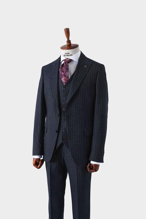 Slim Fit Viskon Karışımlı Yelekli Erkek Takım Elbise - Dört Mevsim-KAW1022S