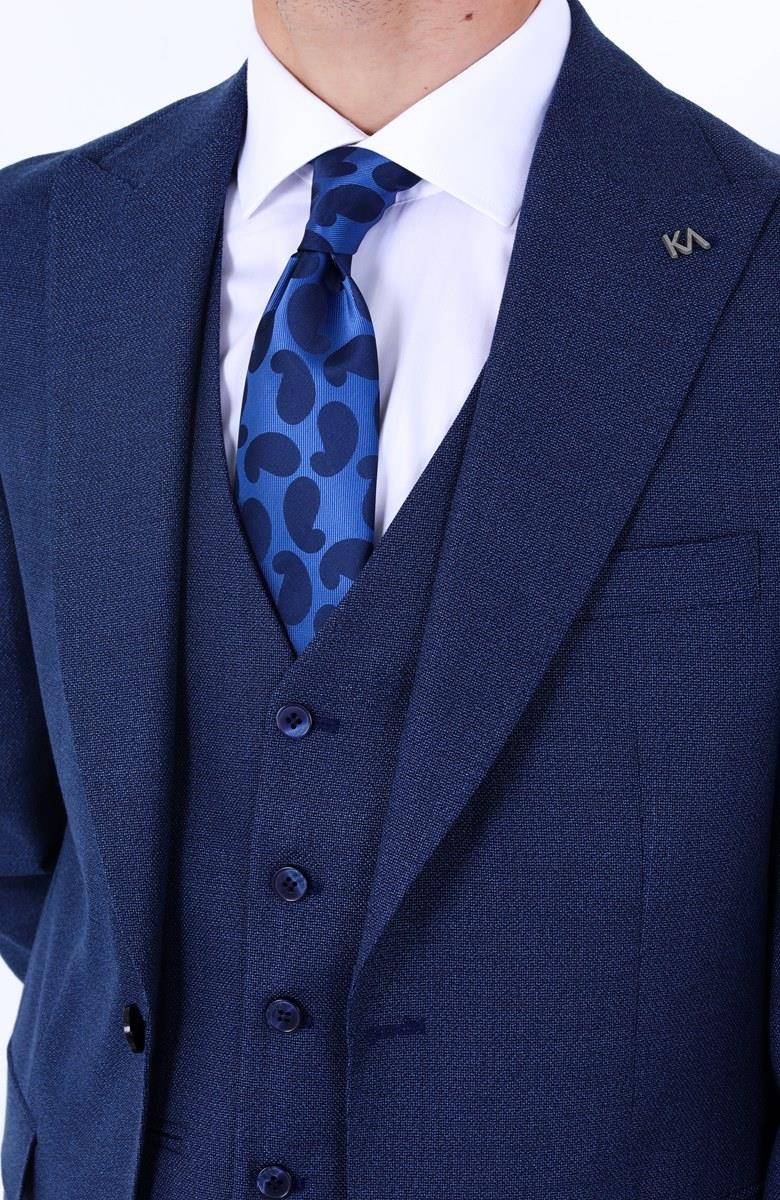 Slim Fit Viskon Karışımlı Yelekli Erkek Takım Elbise - Dört Mevsim Uygun-KAW1005S