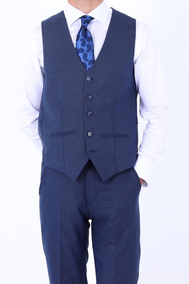 Slim Fit Viskon Karışımlı Yelekli Erkek Takım Elbise - Dört Mevsim Uygun-KAW1005S