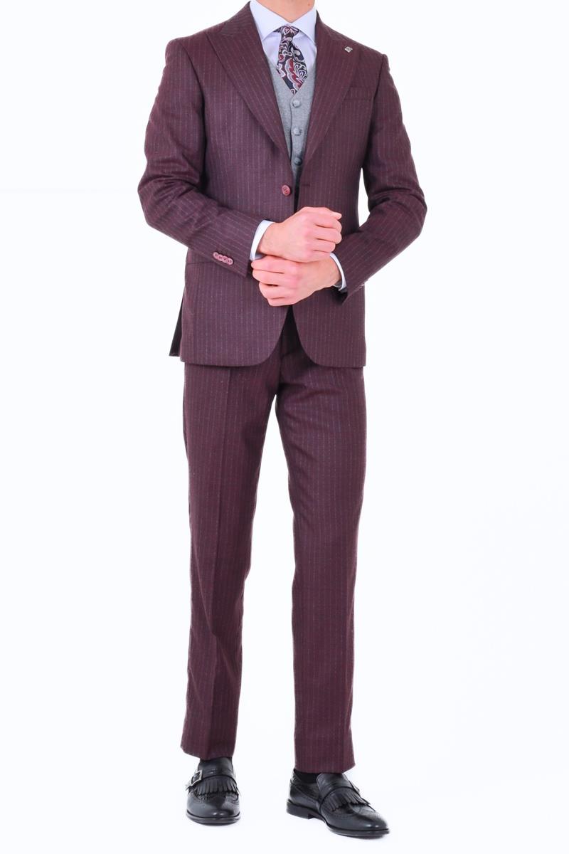 Slim Fit Viskon Karışımlı Yelekli Erkek Takım Elbise - Modern Kesim-KAW1002S