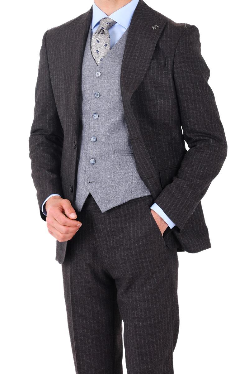 Slim Fit Viskon Karışımlı Yelekli Erkek Takım Elbise - Modern Kesim-KAW1002S