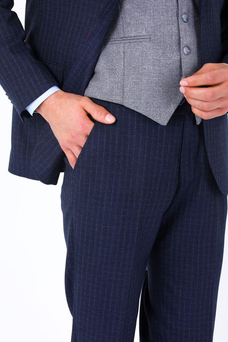 Slim Fit Viskon Karışımlı Yelekli Erkek Takım Elbise - Modern Kesim-KAW1002S