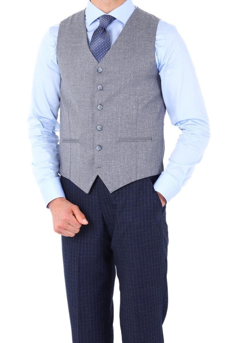Slim Fit Viskon Karışımlı Yelekli Erkek Takım Elbise - Modern Kesim-KAW1002S