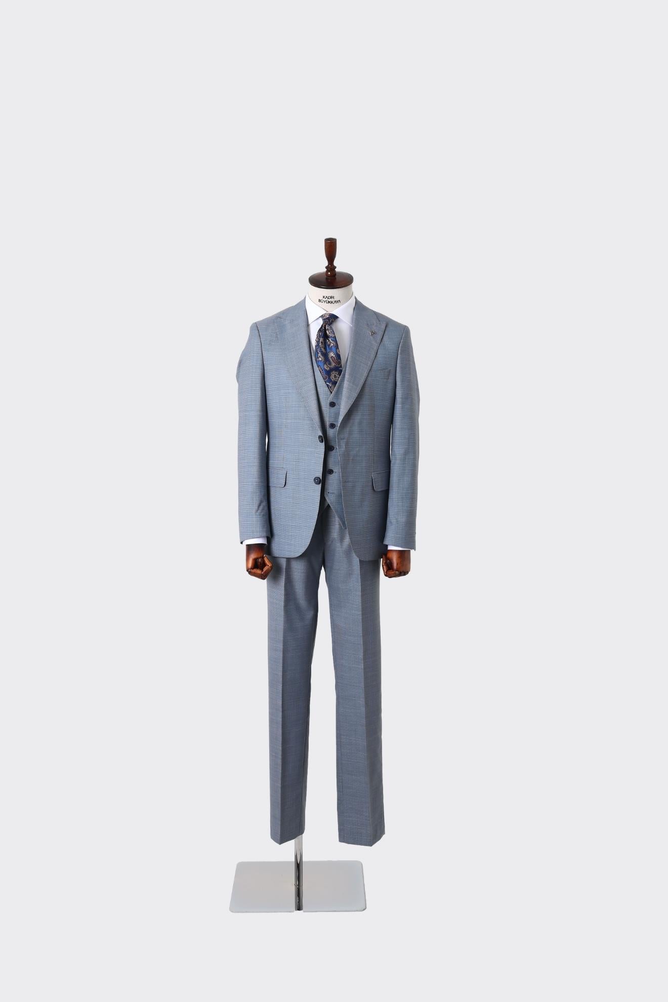 Slim Fit Viskon Karışımlı Yelekli Erkek Takım Elbise - Rahat ve Şık-KAW1004S