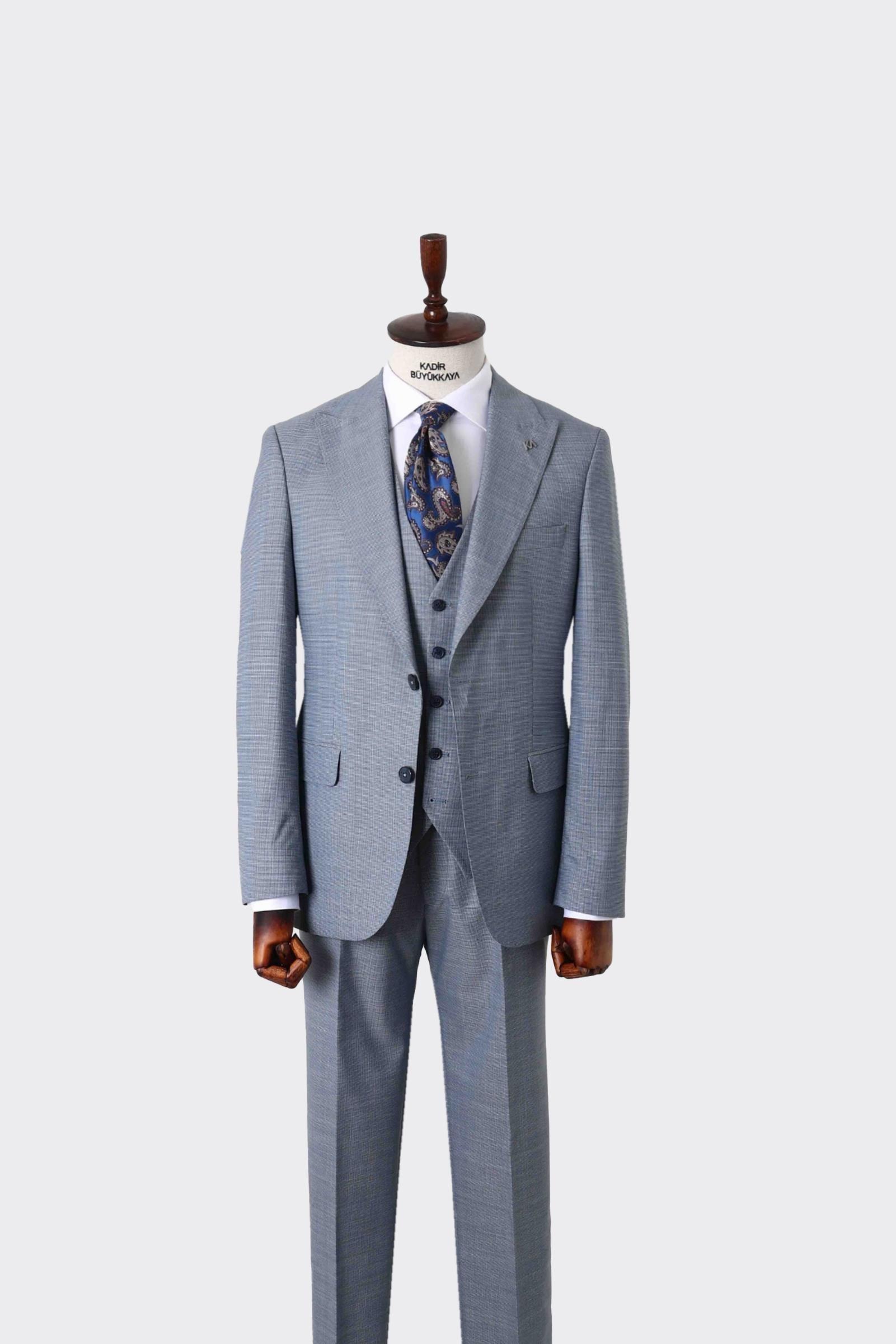 Slim Fit Viskon Karışımlı Yelekli Erkek Takım Elbise - Rahat ve Şık-KAW1004S