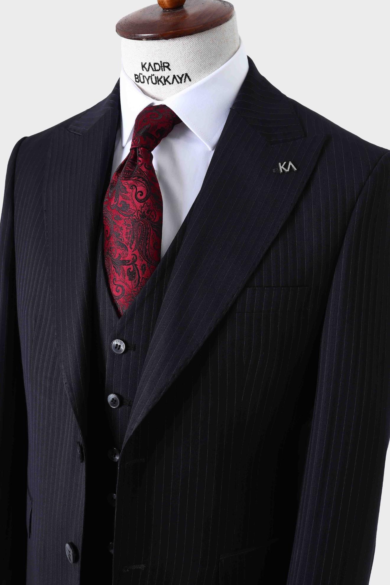 Slim Fit Yelekli Erkek Takım Elbise - Şık ve Modern Tasarım-KAW1045S