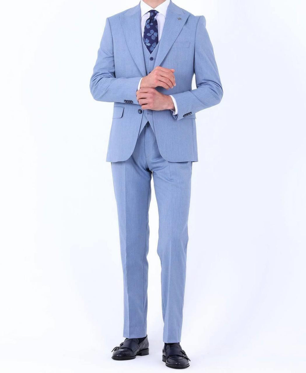 Slim Fit Yelekli Erkek Takım Elbise - Viskon Karışımlı Dört Mevsim Kullanılabilir-KAW1003S