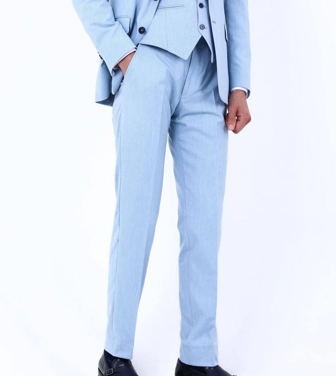 Slim Fit Yelekli Erkek Takım Elbise - Viskon Karışımlı Dört Mevsim Kullanılabilir-KAW1003S