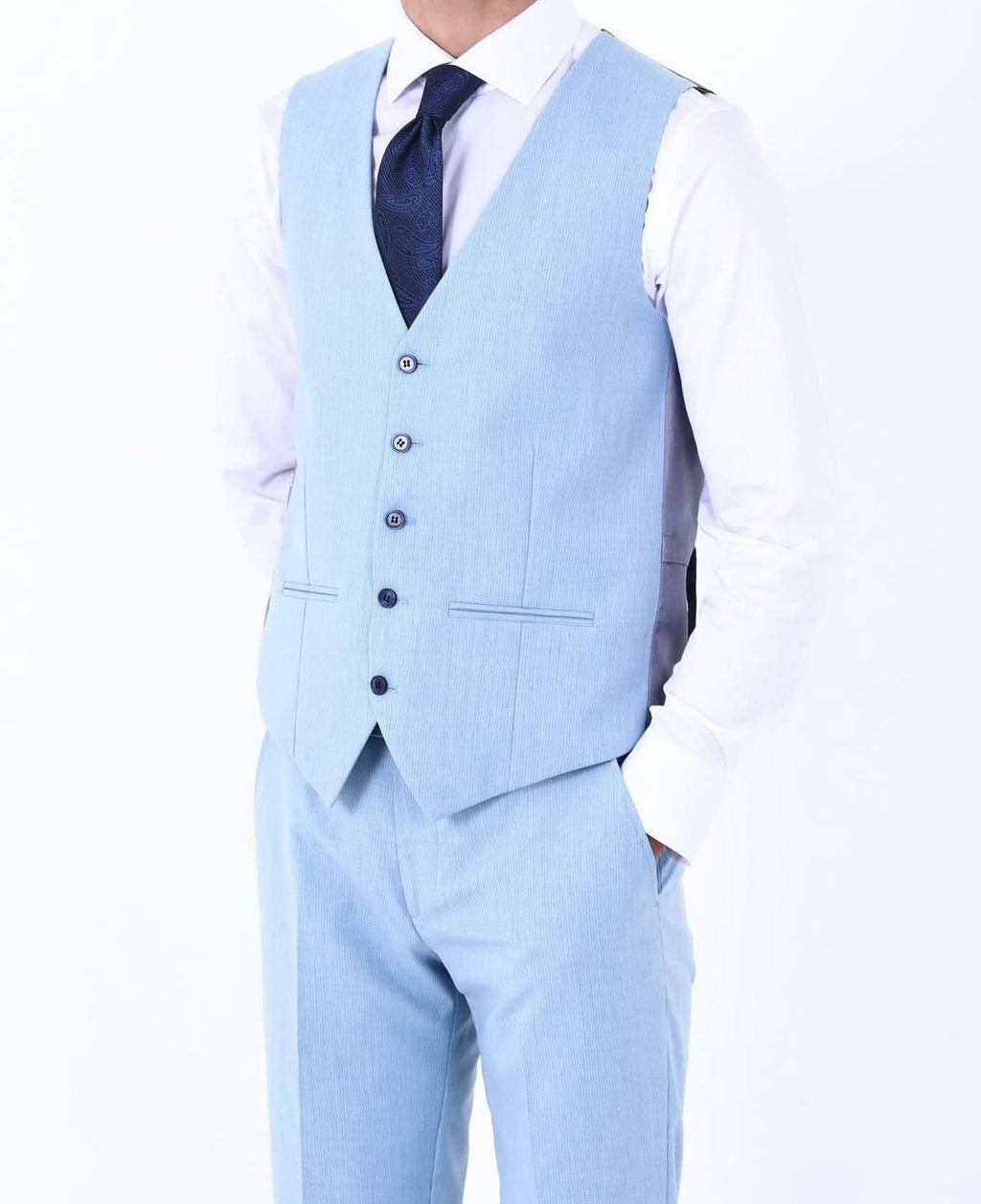 Slim Fit Yelekli Erkek Takım Elbise - Viskon Karışımlı Dört Mevsim Kullanılabilir-KAW1003S