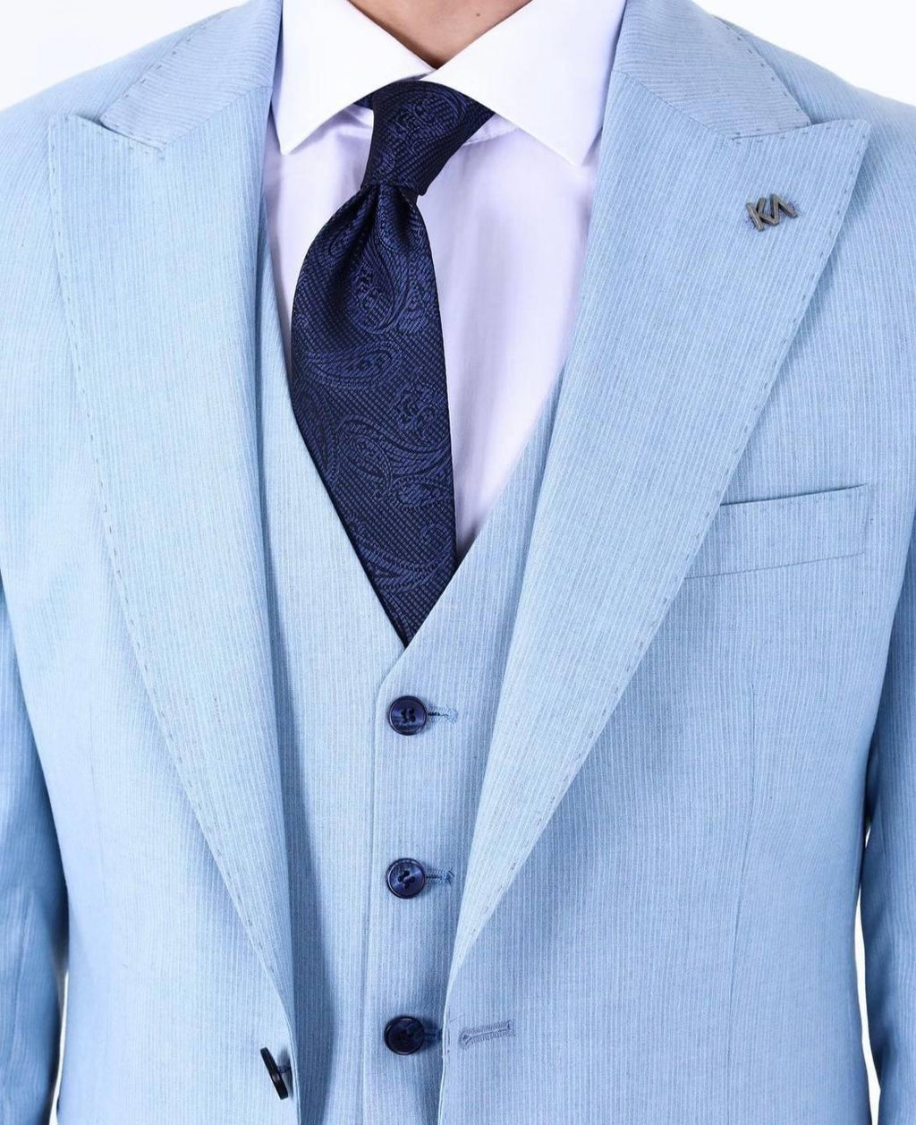 Slim Fit Yelekli Erkek Takım Elbise - Viskon Karışımlı Dört Mevsim Kullanılabilir-KAW1003S