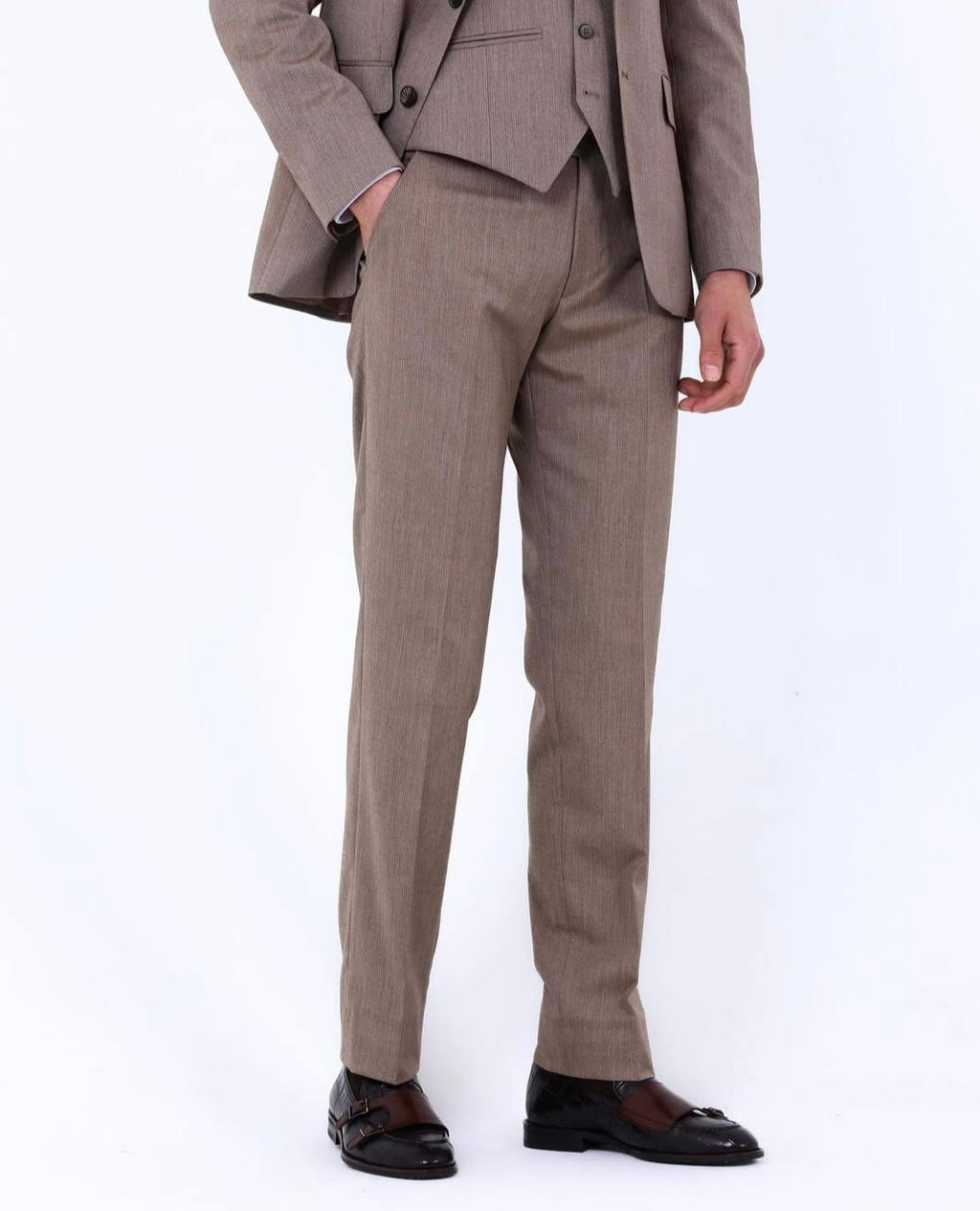 Slim Fit Yelekli Erkek Takım Elbise - Viskon Karışımlı Dört Mevsim Kullanılabilir-KAW1003S