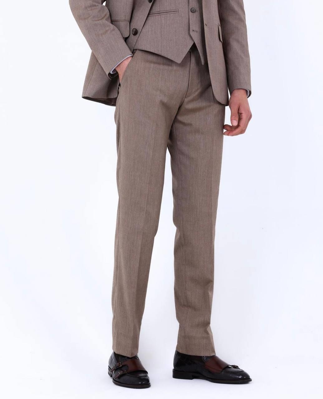 Slim Fit Yelekli Erkek Takım Elbise - Viskon Karışımlı Dört Mevsim Kullanılabilir-KAW1003S