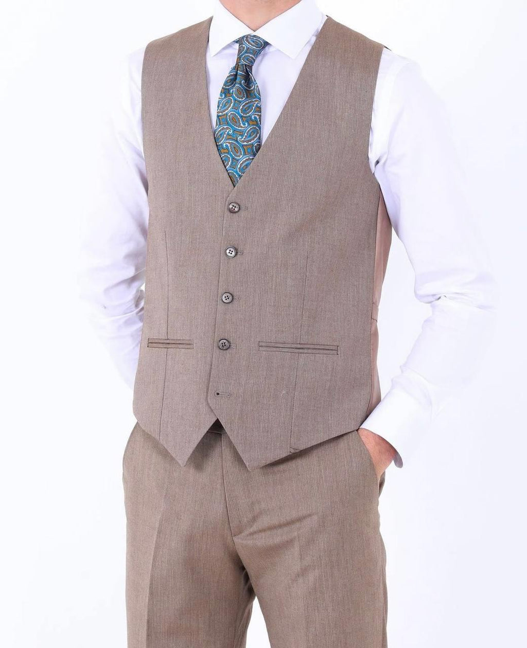 Slim Fit Yelekli Erkek Takım Elbise - Viskon Karışımlı Dört Mevsim Kullanılabilir-KAW1003S