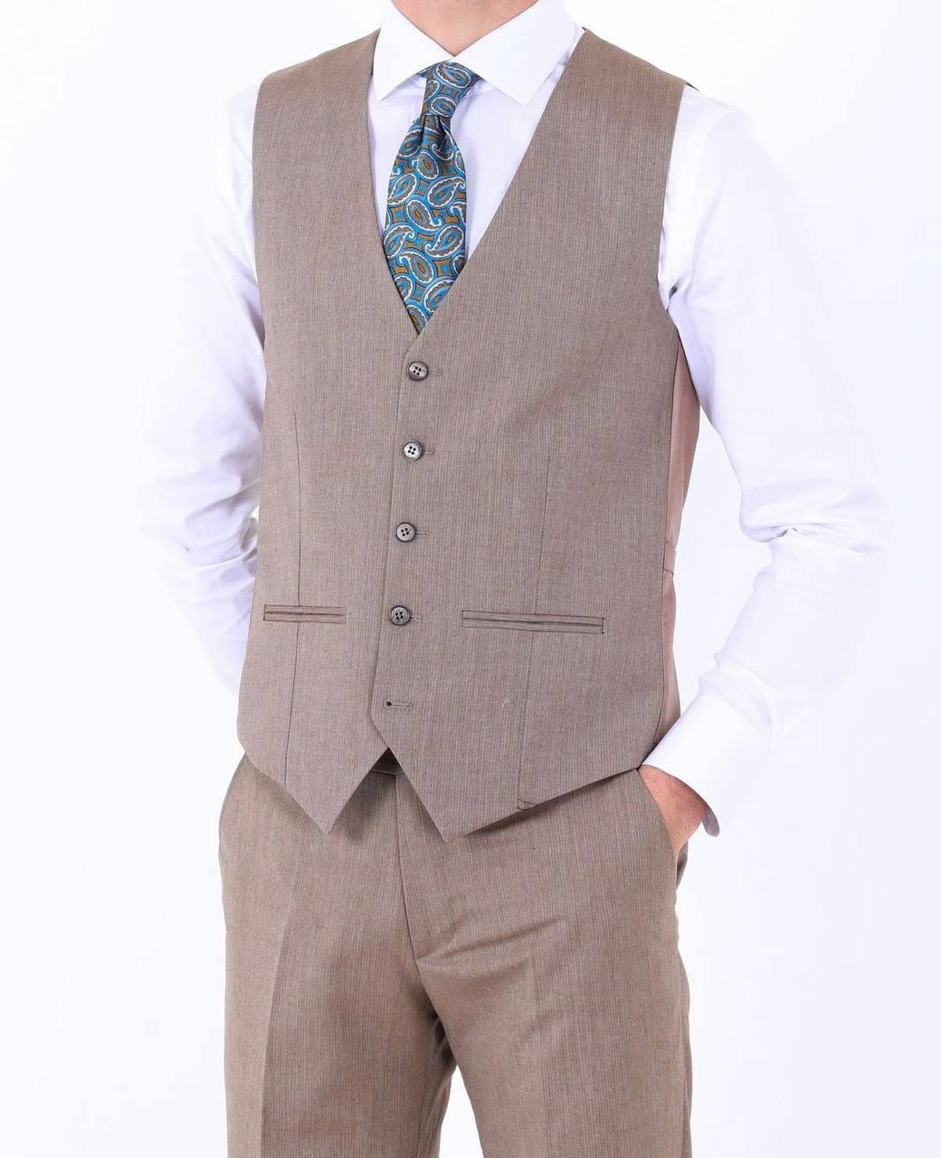 Slim Fit Yelekli Erkek Takım Elbise - Viskon Karışımlı Dört Mevsim Kullanılabilir-KAW1003S