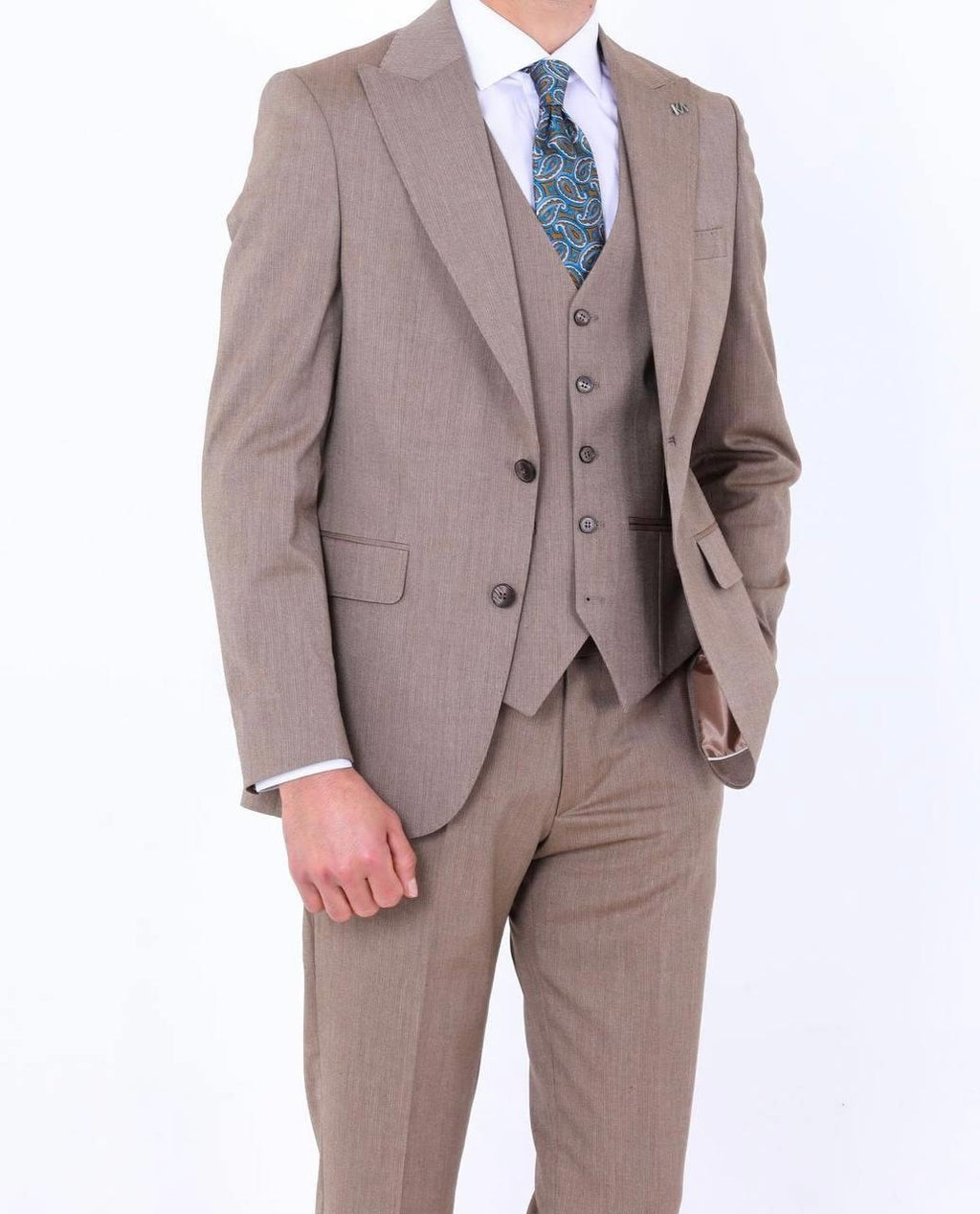 Slim Fit Yelekli Erkek Takım Elbise - Viskon Karışımlı Dört Mevsim Kullanılabilir-KAW1003S