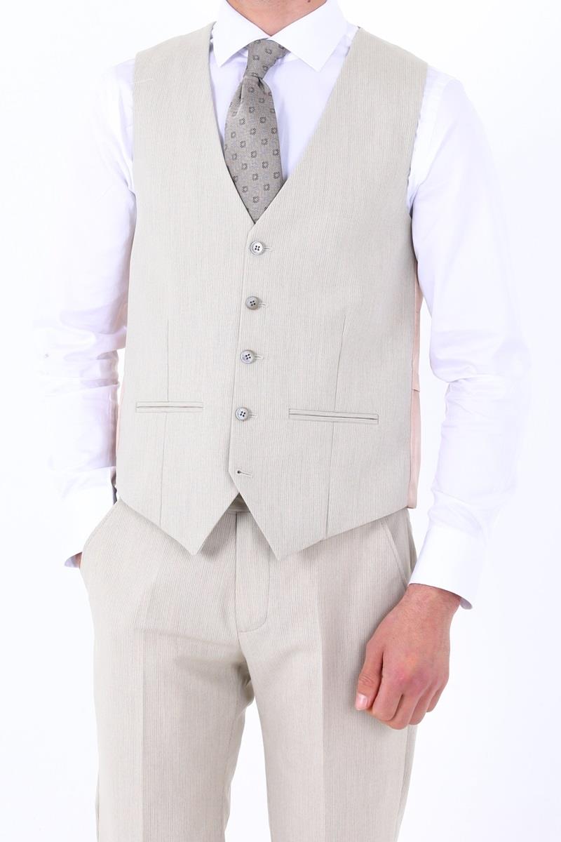 Slim Fit Yelekli Erkek Takım Elbise - Viskon Karışımlı Dört Mevsim Kullanılabilir-KAW1003S