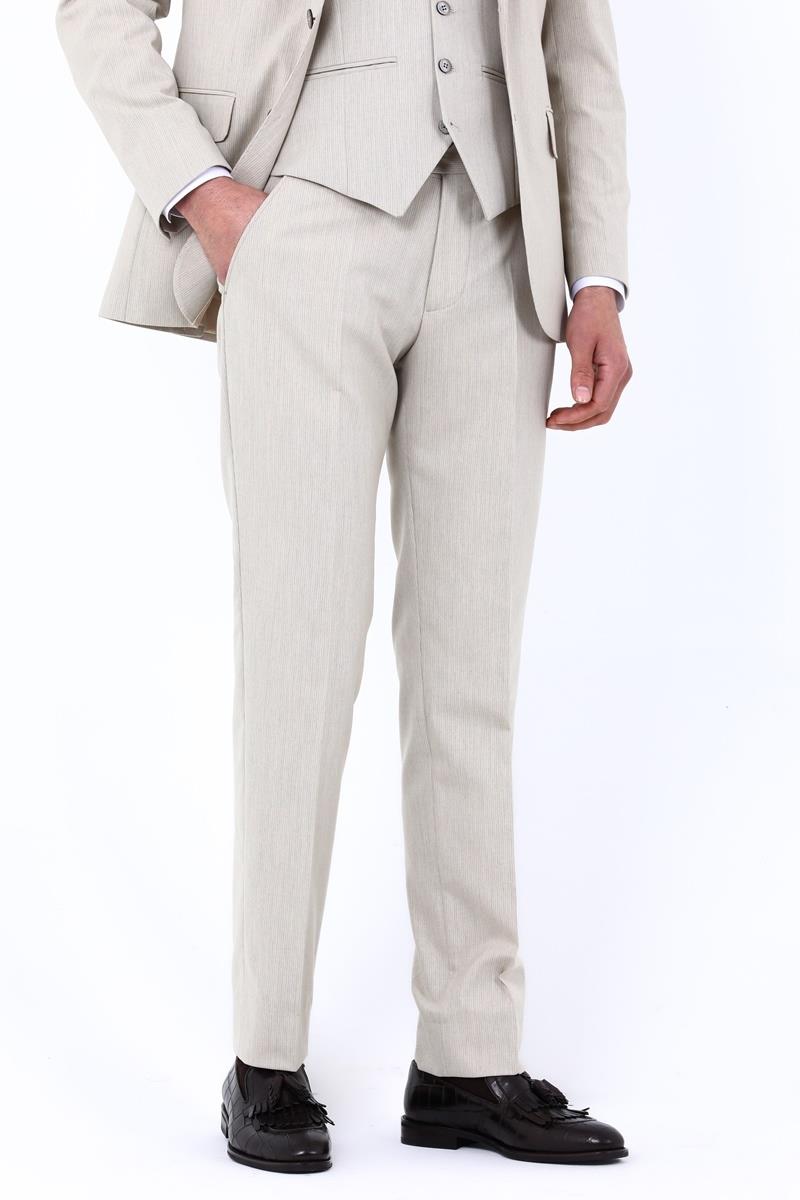 Slim Fit Yelekli Erkek Takım Elbise - Viskon Karışımlı Dört Mevsim Kullanılabilir-KAW1003S