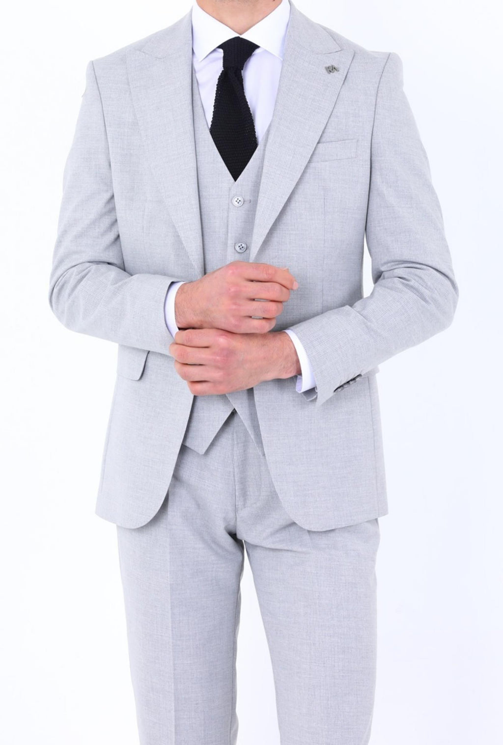 Slim Fit Yelekli Erkek Takım Elbise - Viskon Karışımlı Dört Mevsim Kullanılabilir-KAW1003S