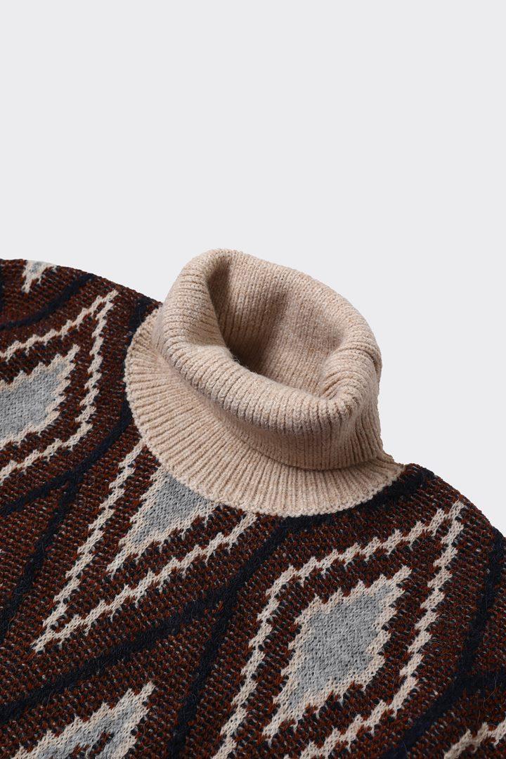 Pamuklu Tam Balıkçı Yaka Desenli Erkek Kazak-KAW6905W