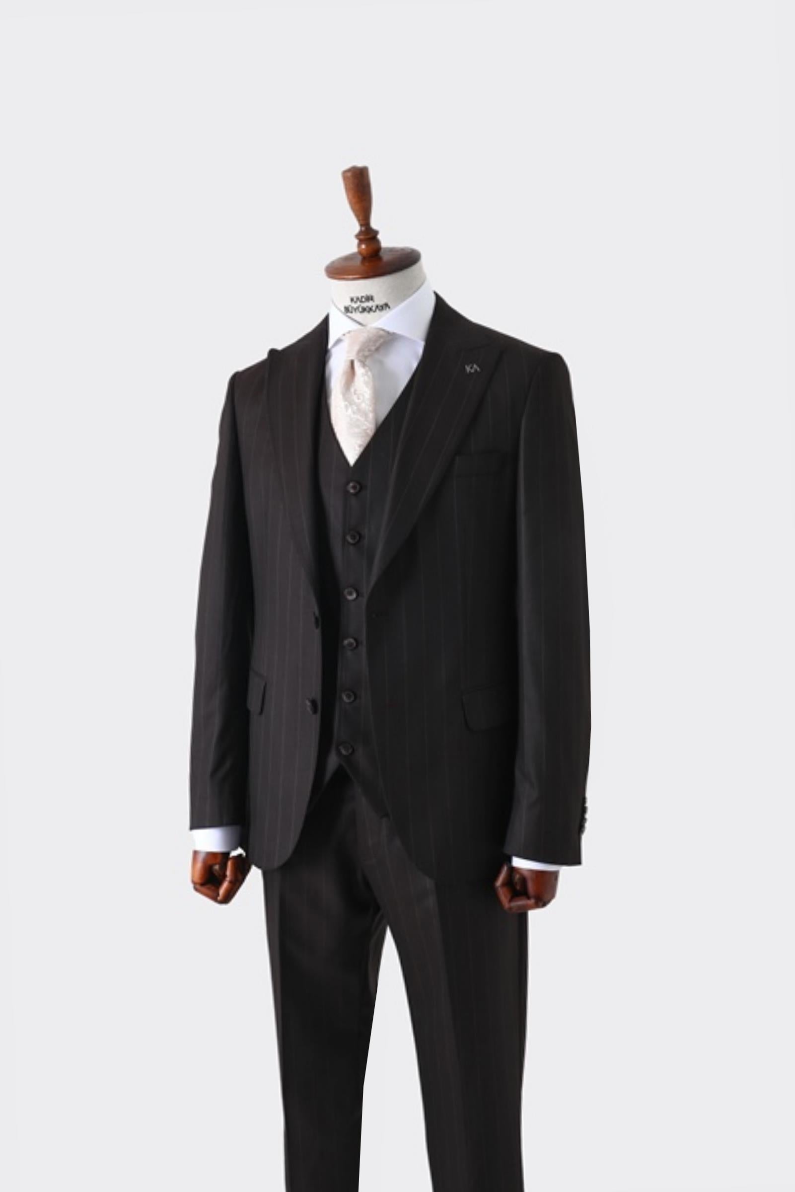 Viskon Karışımlı Slim Fit Yelekli Erkek Takım Elbise - Şık ve Rahat-KAW1024S