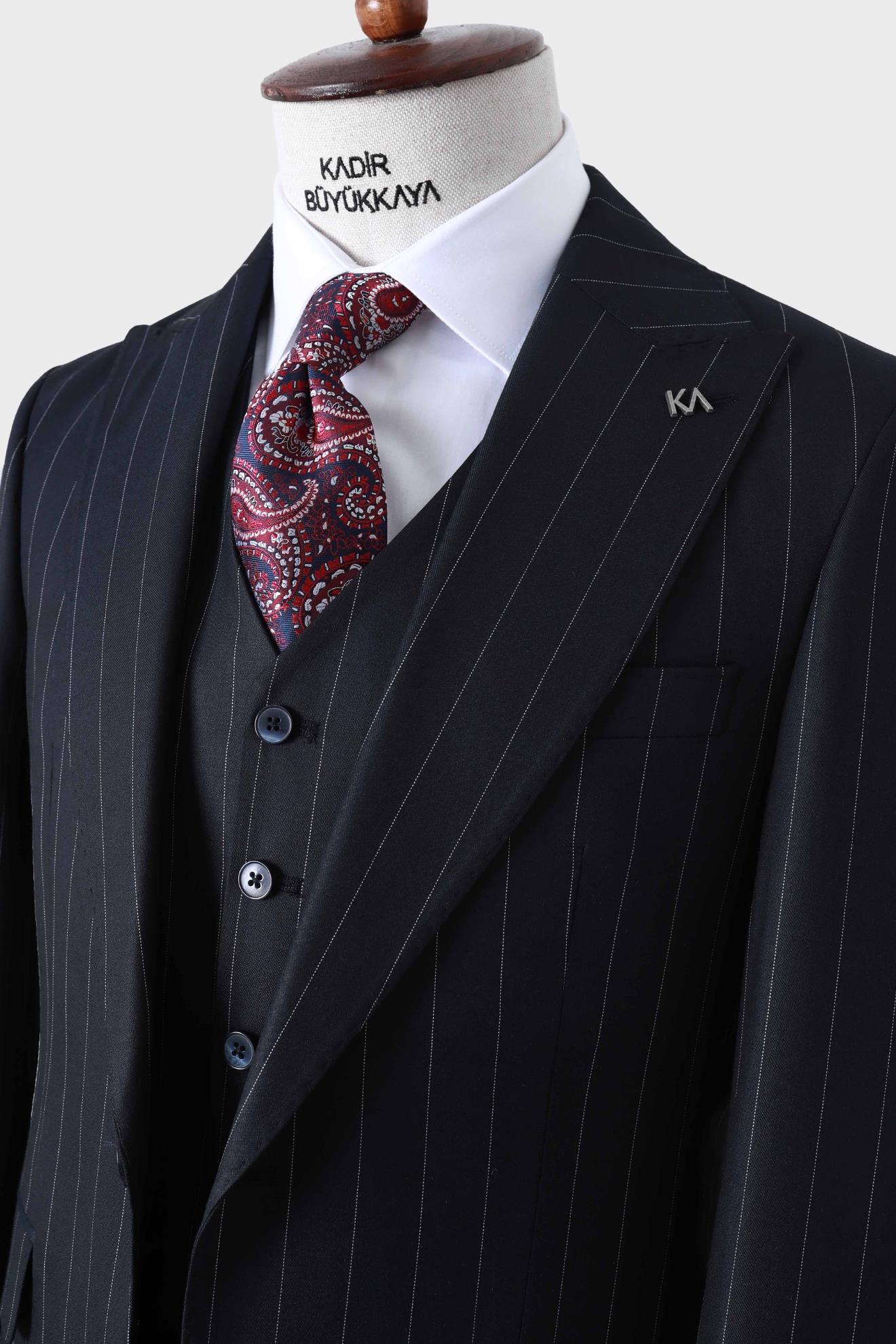 Viskon Karışımlı Slim Fit Yelekli Erkek Takım Elbise - Şık ve Rahat-KAW1024S