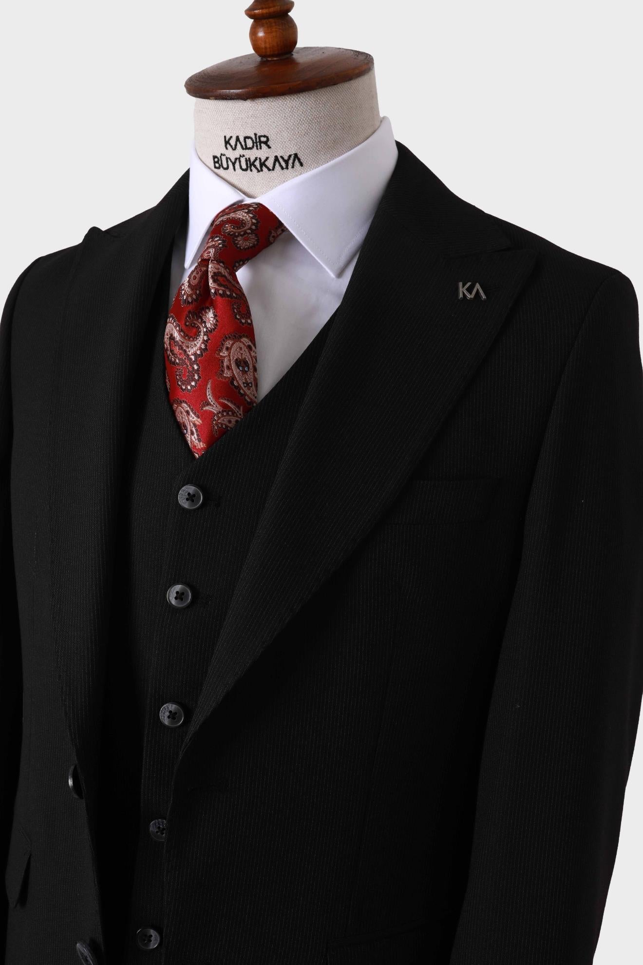 Viskon ve Likra Karışımlı Slim Fit Yelekli Erkek Takım Elbise - Şık ve Zarif-KAW1032S