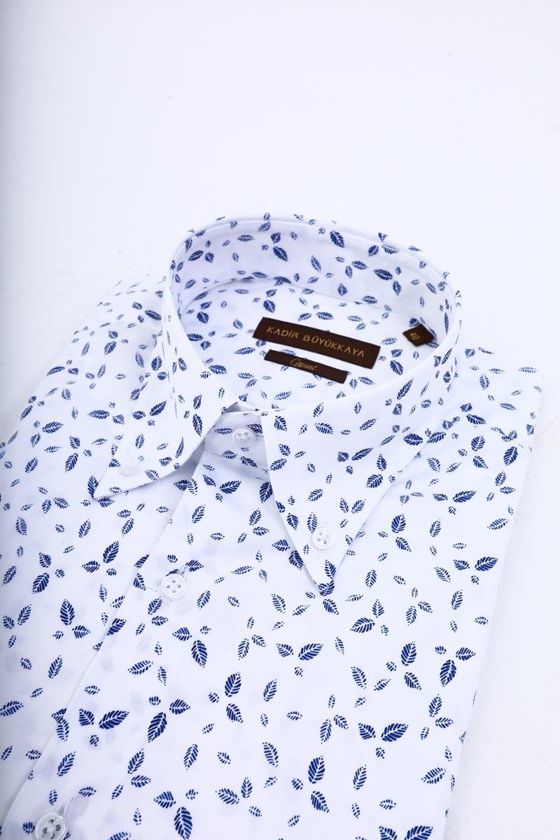 Modern Desenli Yaka Düğmeli Erkek Gömlek-KAW4630S