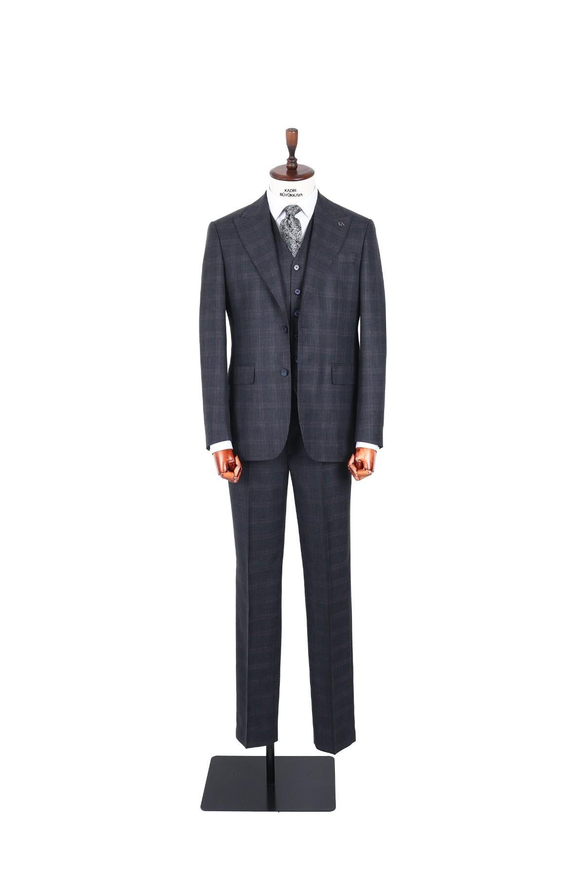 Şık ve Zarif Slim Fit Yelekli Erkek Takım Elbise - Dört Mevsim Uygun-KAW1011S