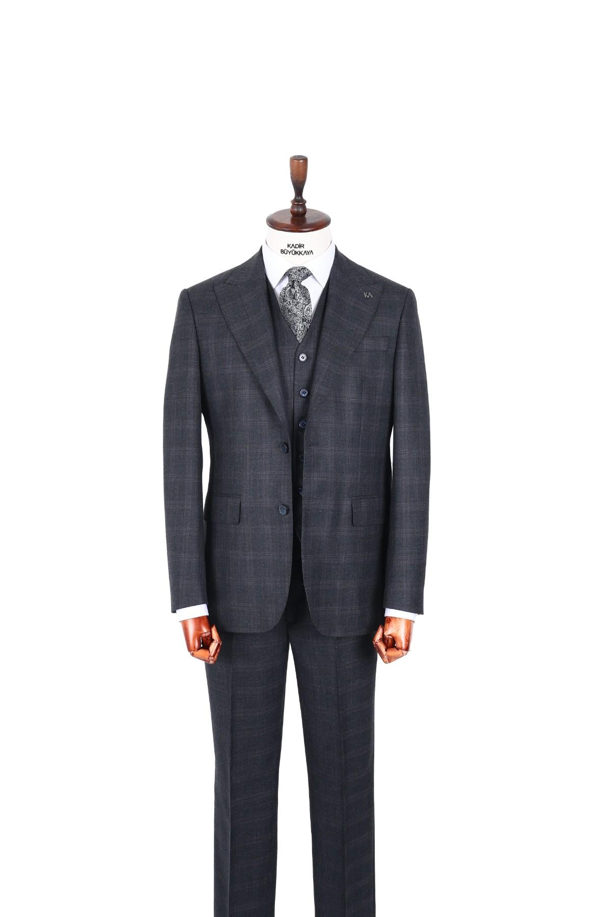 Şık ve Zarif Slim Fit Yelekli Erkek Takım Elbise - Dört Mevsim Uygun-KAW1011S