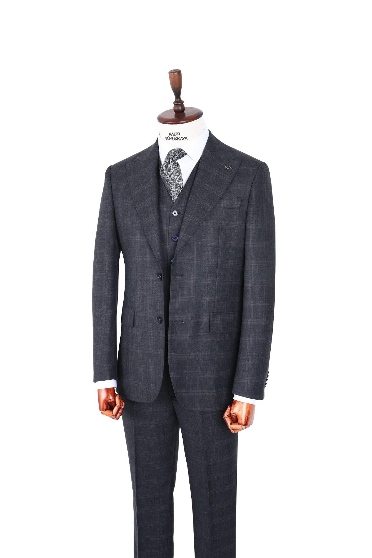 Şık ve Zarif Slim Fit Yelekli Erkek Takım Elbise - Dört Mevsim Uygun-KAW1011S