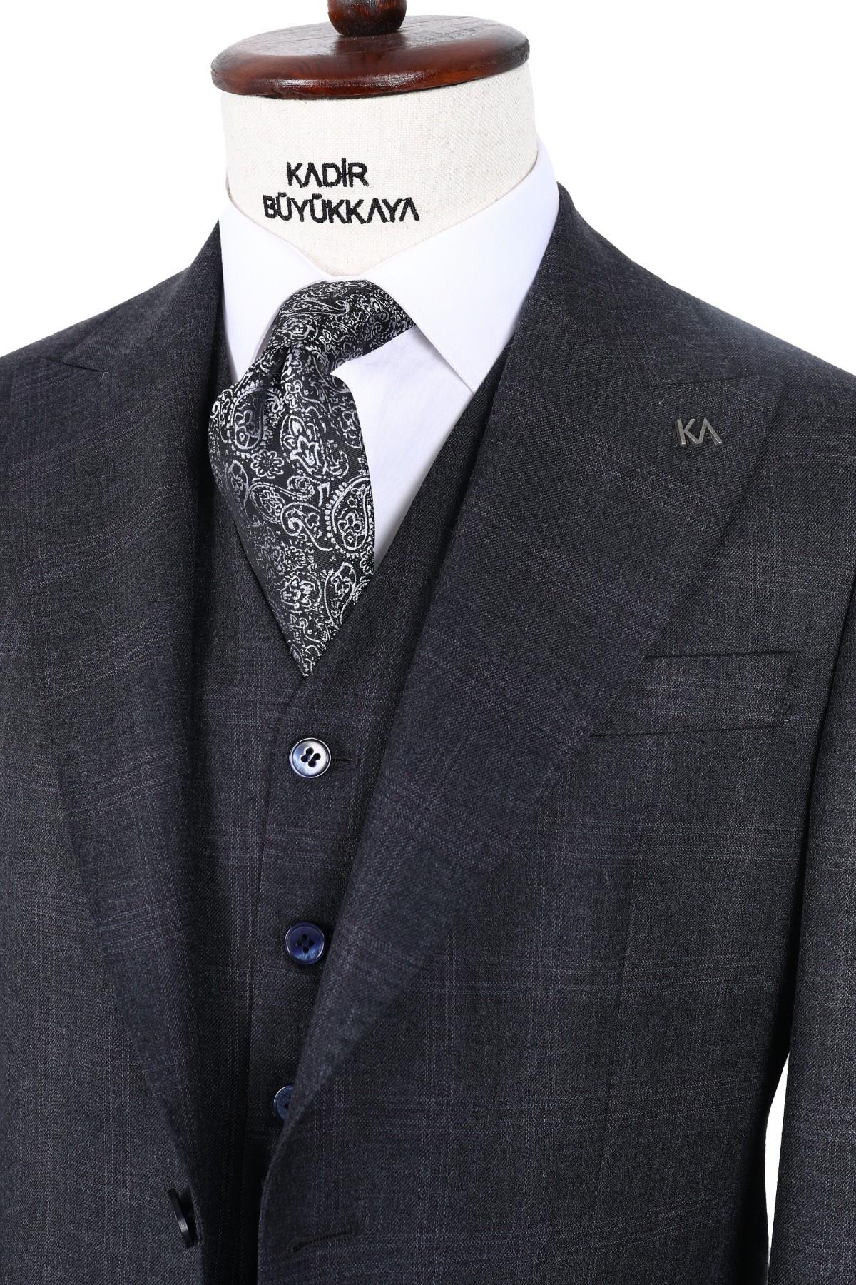 Şık ve Zarif Slim Fit Yelekli Erkek Takım Elbise - Dört Mevsim Uygun-KAW1011S