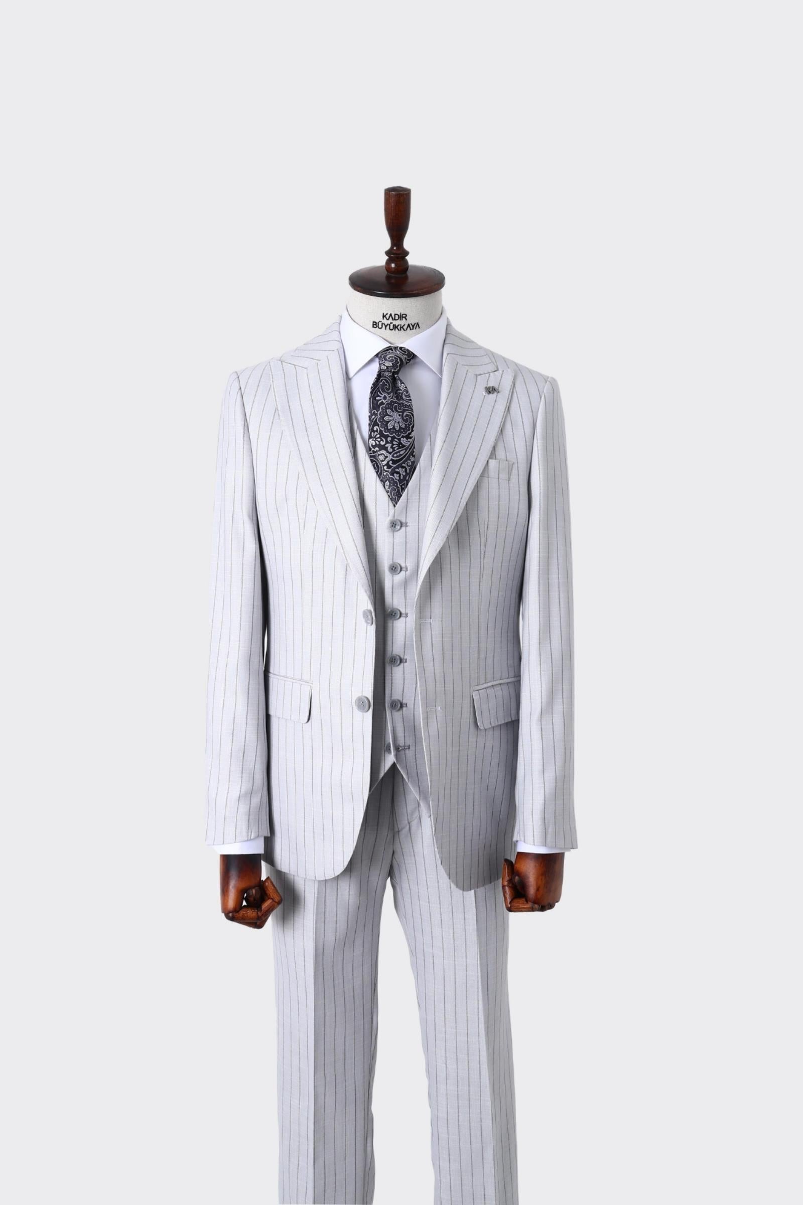 Şık ve Rahat Yelekli Erkek Takım Elbise - Slim Fit Dört Mevsim Kullanılabilir-KAW1038S