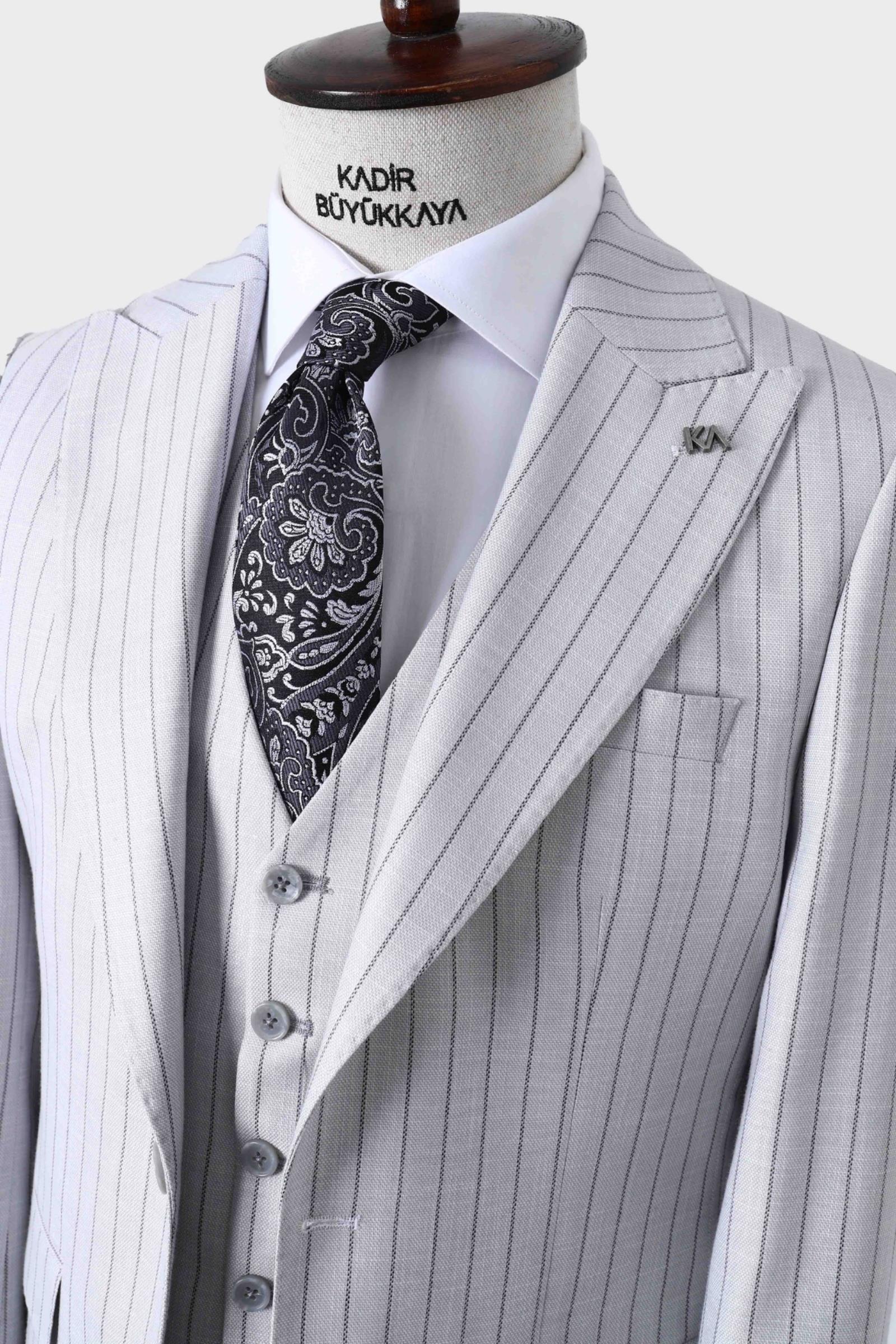 Şık ve Rahat Yelekli Erkek Takım Elbise - Slim Fit Dört Mevsim Kullanılabilir-KAW1038S