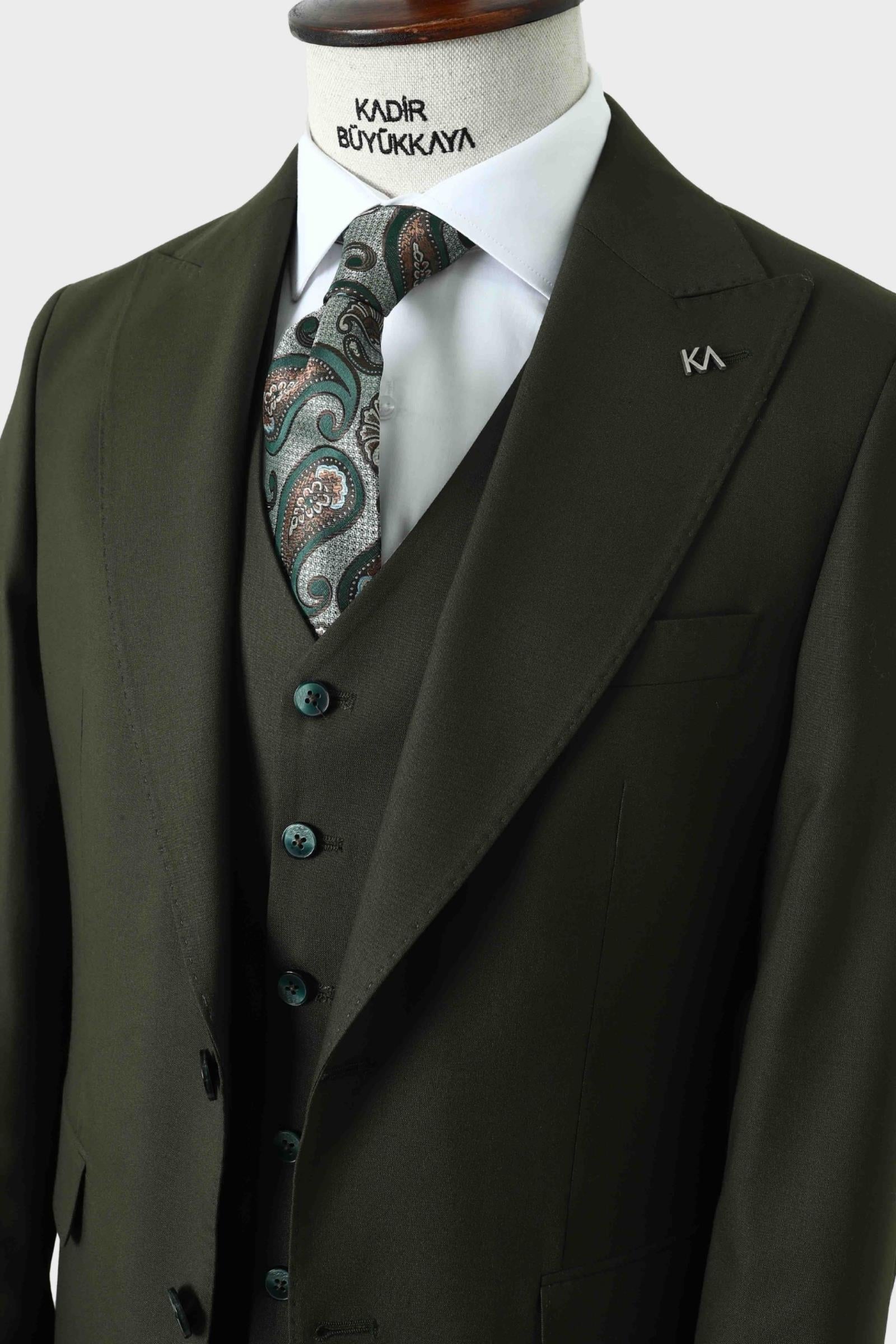 Klasik Yelekli Erkek Takım Elbise - Slim Fit Kesim-KAW1030S