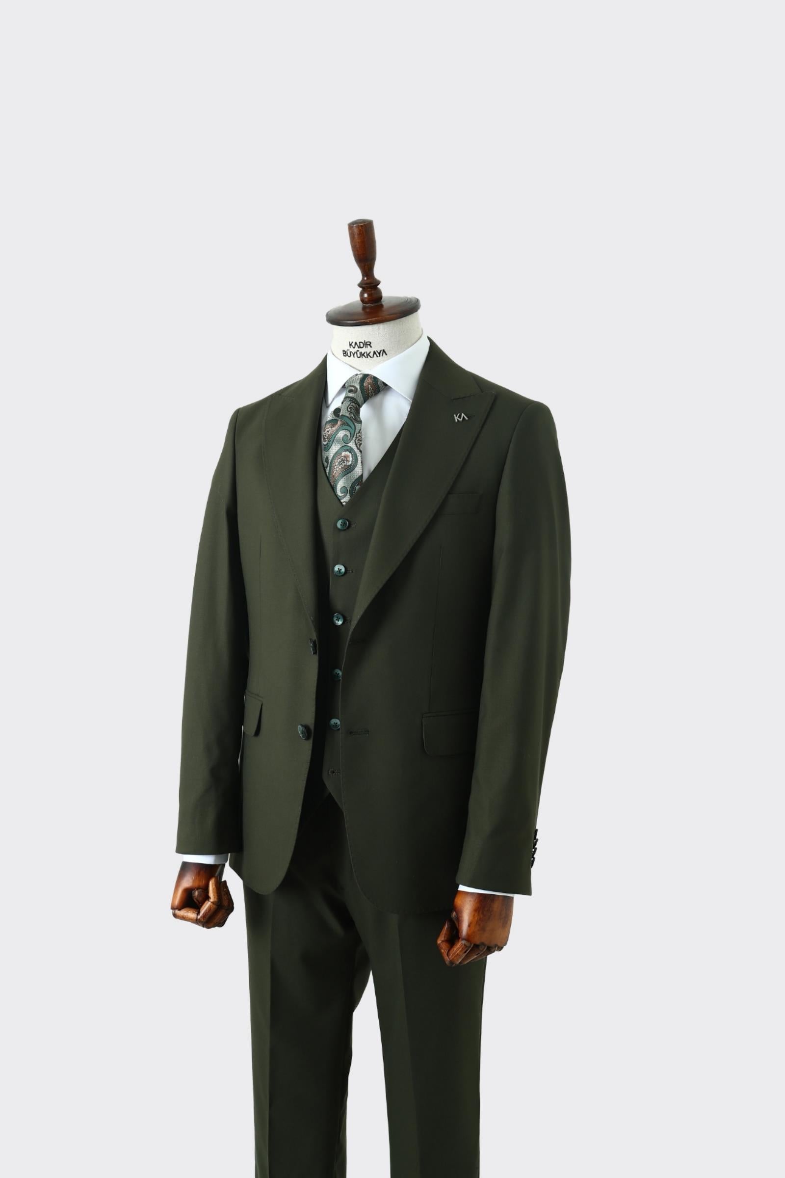 Klasik Yelekli Erkek Takım Elbise - Slim Fit Kesim-KAW1030S