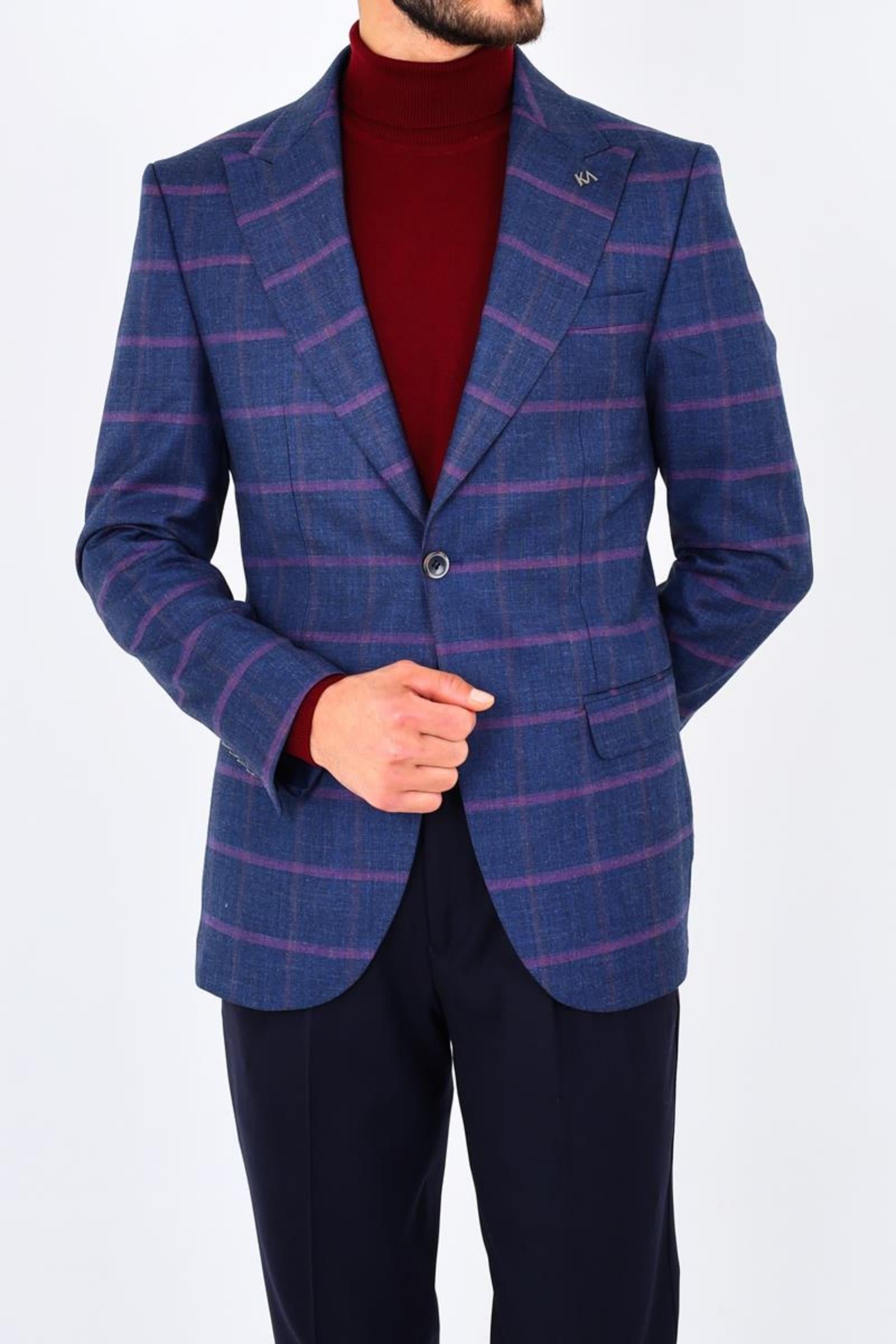 Modern ve Şık Slim Fit Dar Kesim Yün Viskon Erkek Ceket-KAV5062W